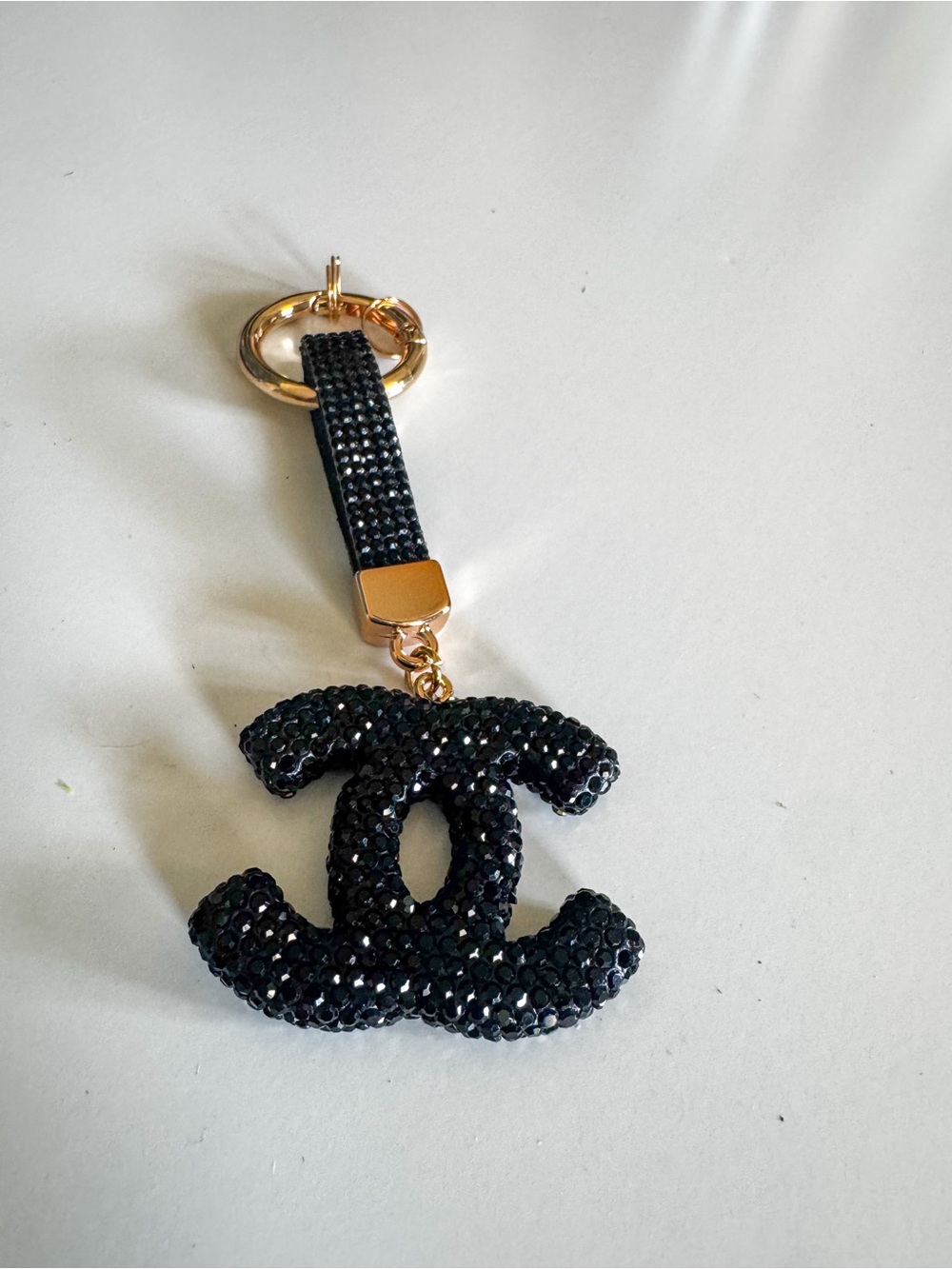 Rhinestone CC FASHION Logo Bag Charm Keychain Gold Hardware